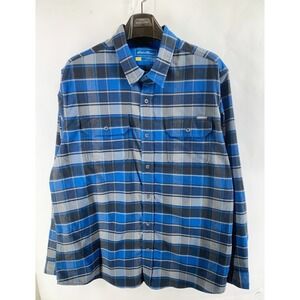 Eddie Bauer Shirt Mens 2XL Plaid Travex Performance Button Up Flannel Blue